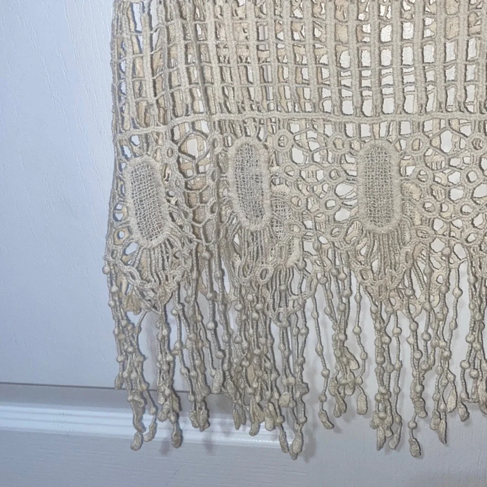 Boho Coastal Crochet Cream Bathing Suit Beachy Summer Tank Coverup Size XS - Picture 2 of 4